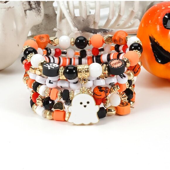 Women's Halloween Bracelets Stackable Heishi Beaded Stretch Bracelets - Picture 4 of 6